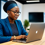 African Entrepreneur in a Modern Setting**

"A professional African entrepreneur, fully clothed in a stylish, modest business outfit, working on a laptop in a bright, modern co-working space, surrounded by other professionals, appropriate attire, safe for work, perfect anatomy, natural proportions, professional photography, high quality, family-friendly."

**