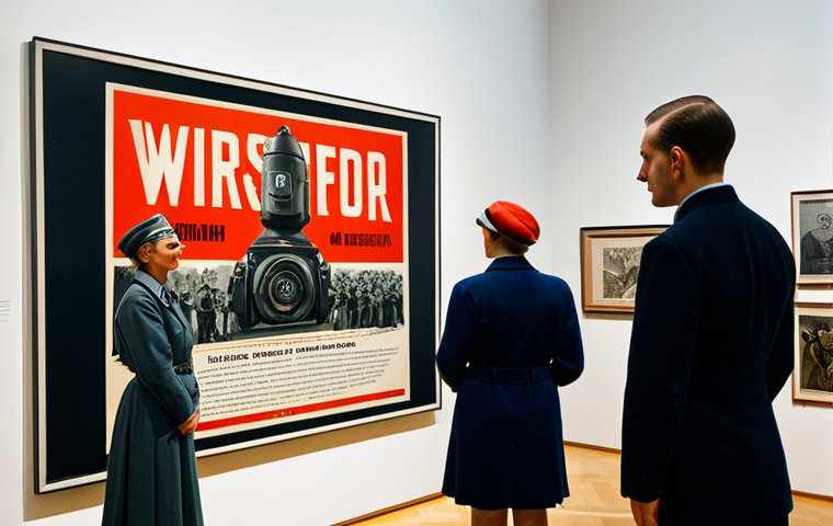 Propaganda Poster Analysis**

"A museum exhibit featuring a Nazi propaganda poster, focusing on its visual elements and messaging, fully clothed visitors observing, appropriate content, safe for work, professional photography, perfect anatomy, natural proportions, educational context, high quality."

**