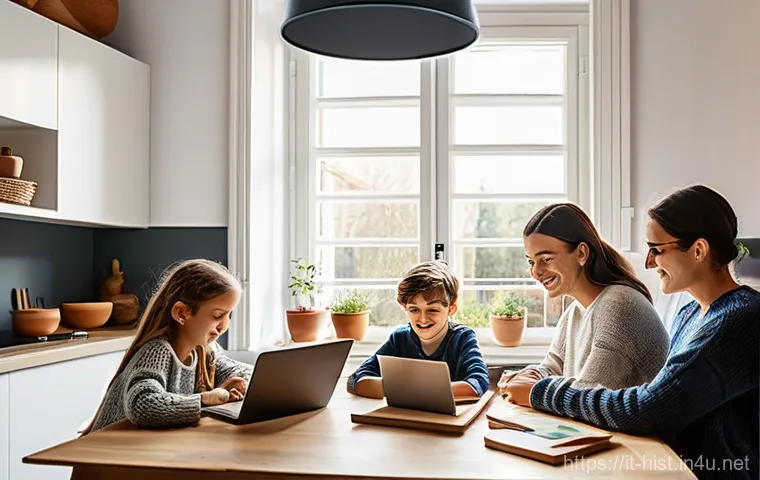 역사 속 전염병과 사회 변화 - **Prompt:** A modern Italian family of four (two adults, two children aged 8 and 12, dressed in comf...